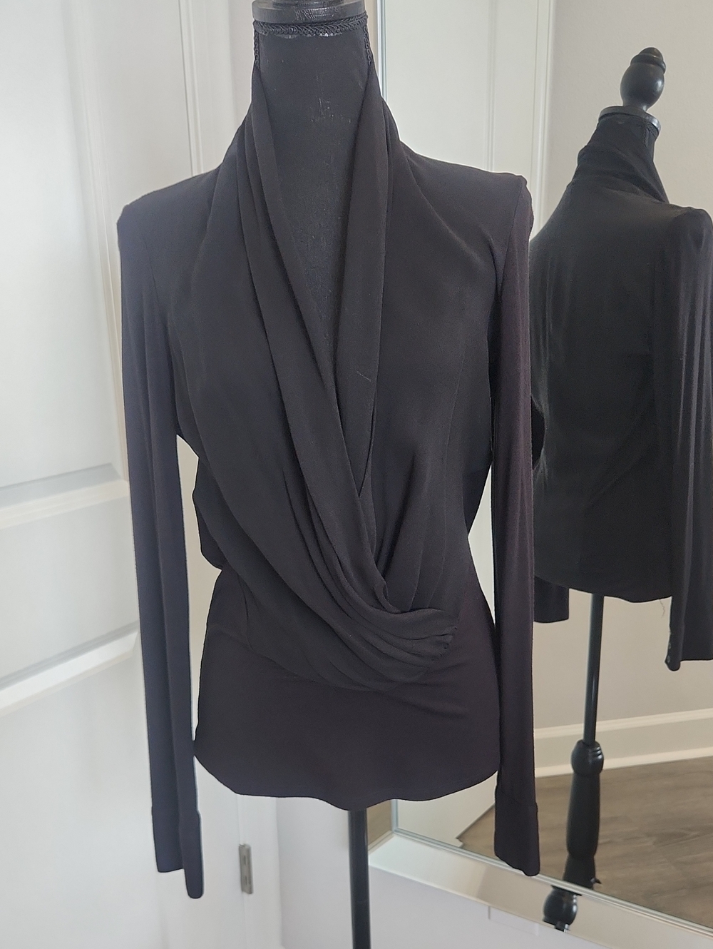 Marciano Black Draped Cowl Neck Long Sleeve Top